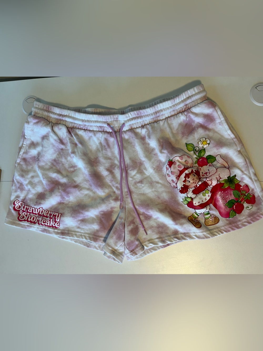 Strawberry Shortcake Pink-White Tie-Dye Cotton Lounge Shorts Size XXL